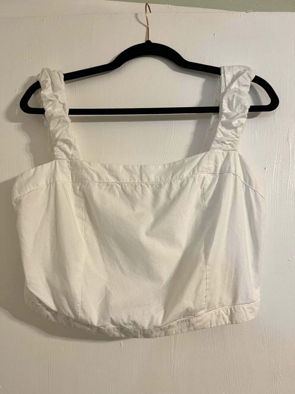 Free People White Ruched-Strap Square Neck Crop Tank